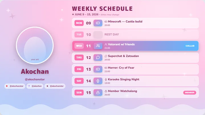 Candy Pop pink-blue เทมเพลตตารางไลฟ์