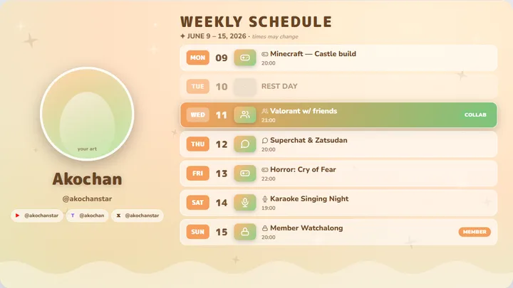 Cozy warm cream เทมเพลตตารางไลฟ์