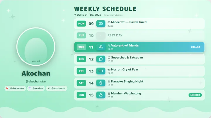 Mint green เทมเพลตตารางไลฟ์
