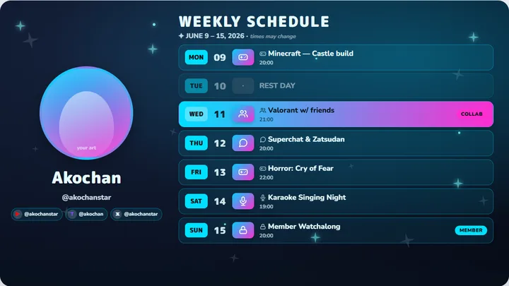 Neon cyan dark เทมเพลตตารางไลฟ์