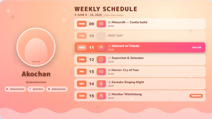 Sunset orange-pink เทมเพลตตารางไลฟ์